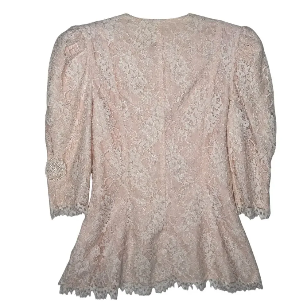 1980s Cachet Bari Protas Victorian Romantic Lace Peplum Suit Set USA Size 4
